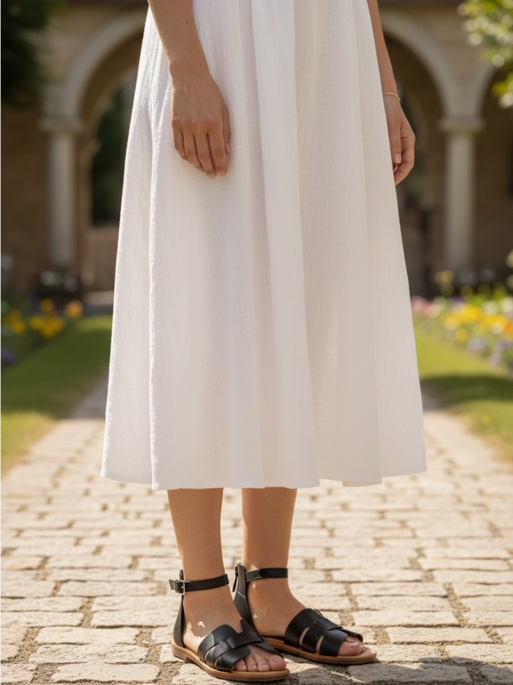 Black Ankle-Strap Flat Sandals with Cutout Upper
